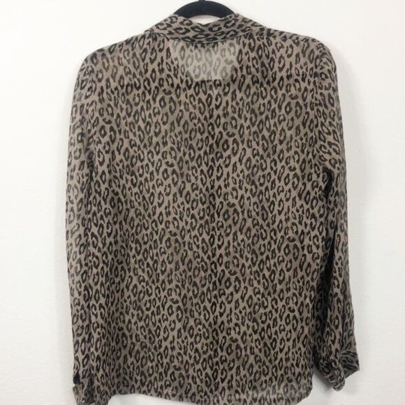 French Laundry 100% Silk Cheetah Leopard Blouse Small Button-Up Long Sleeve - Picture 3 of 8
